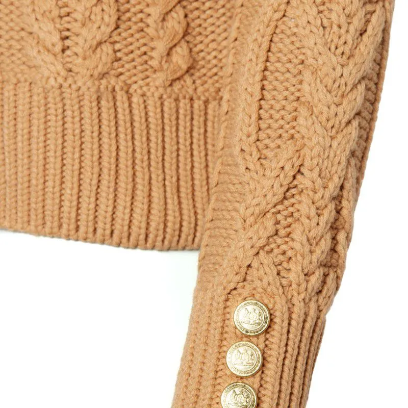 Holland Cooper Belgravia Cable Ladies Roll Neck Knit - Camel