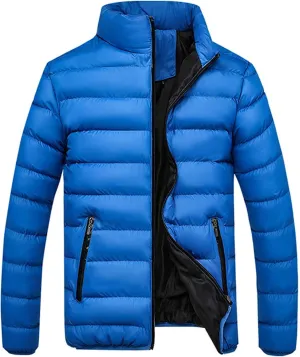 Hoodless Puffer Jacket Men Light Padded Zip Down Jacket Winter Warm Bubble Coat Packable Quilted Jackets