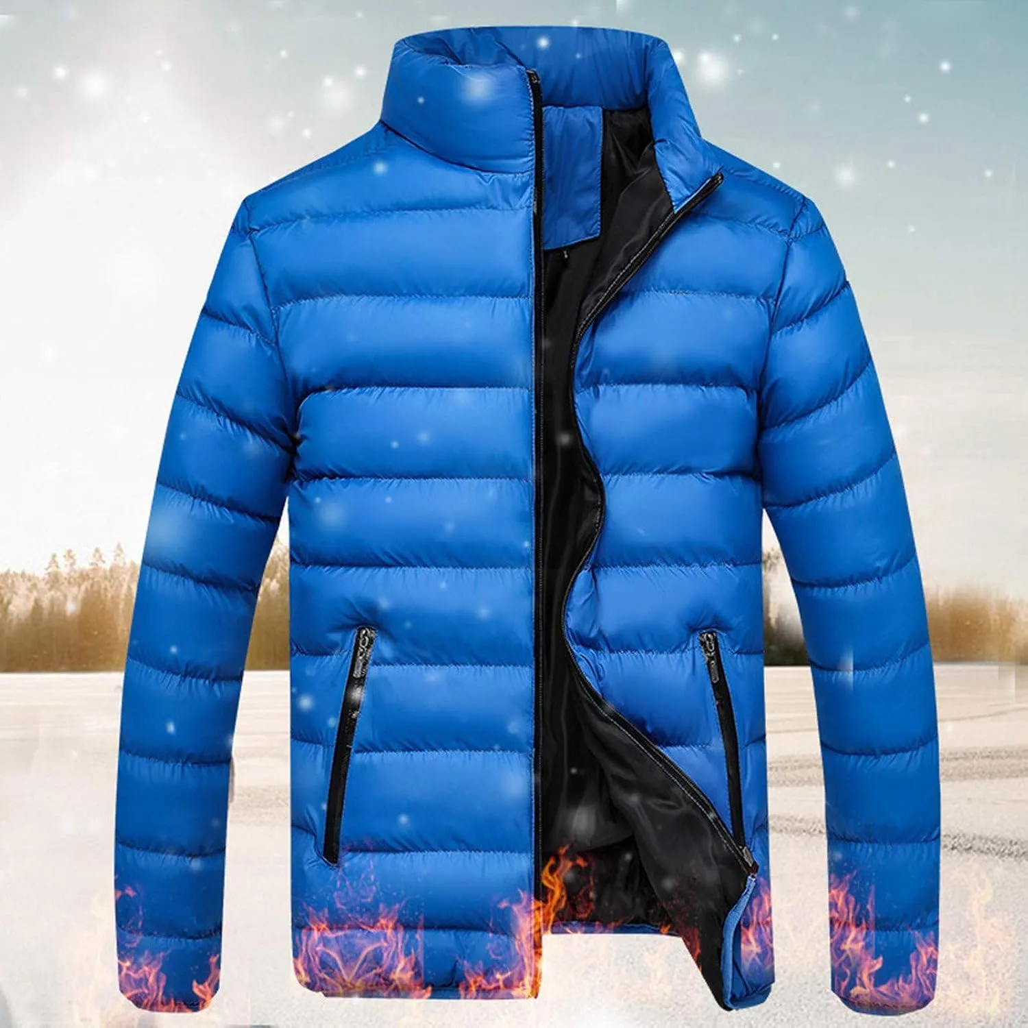 Hoodless Puffer Jacket Men Light Padded Zip Down Jacket Winter Warm Bubble Coat Packable Quilted Jackets