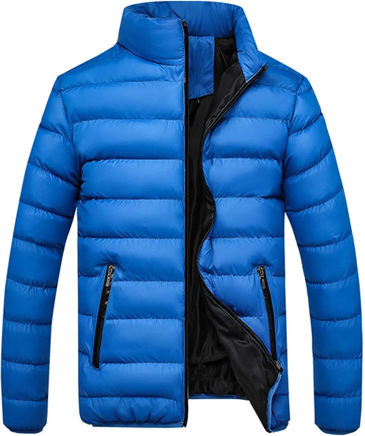 Hoodless Puffer Jacket Men Light Padded Zip Down Jacket Winter Warm Bubble Coat Packable Quilted Jackets