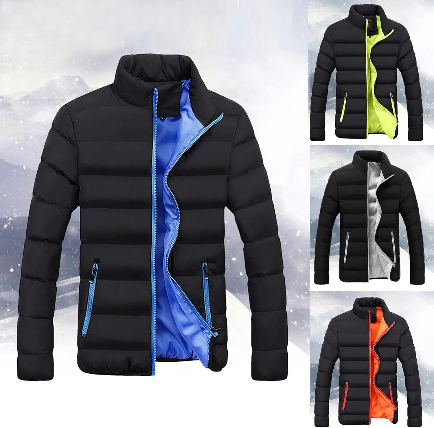 Hoodless Puffer Jacket Men Light Padded Zip Down Jacket Winter Warm Bubble Coat Packable Quilted Jackets