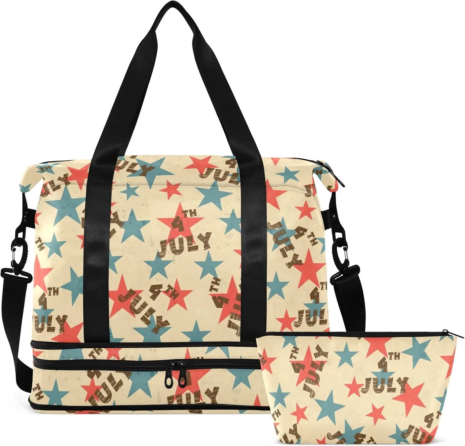 Independence Day Vintage Stars Waterproof Travel Weekender Bag for Women with Toiletry Bag Foldable Travel Duffel Bag