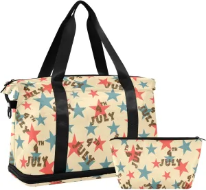 Independence Day Vintage Stars Waterproof Travel Weekender Bag for Women with Toiletry Bag Foldable Travel Duffel Bag