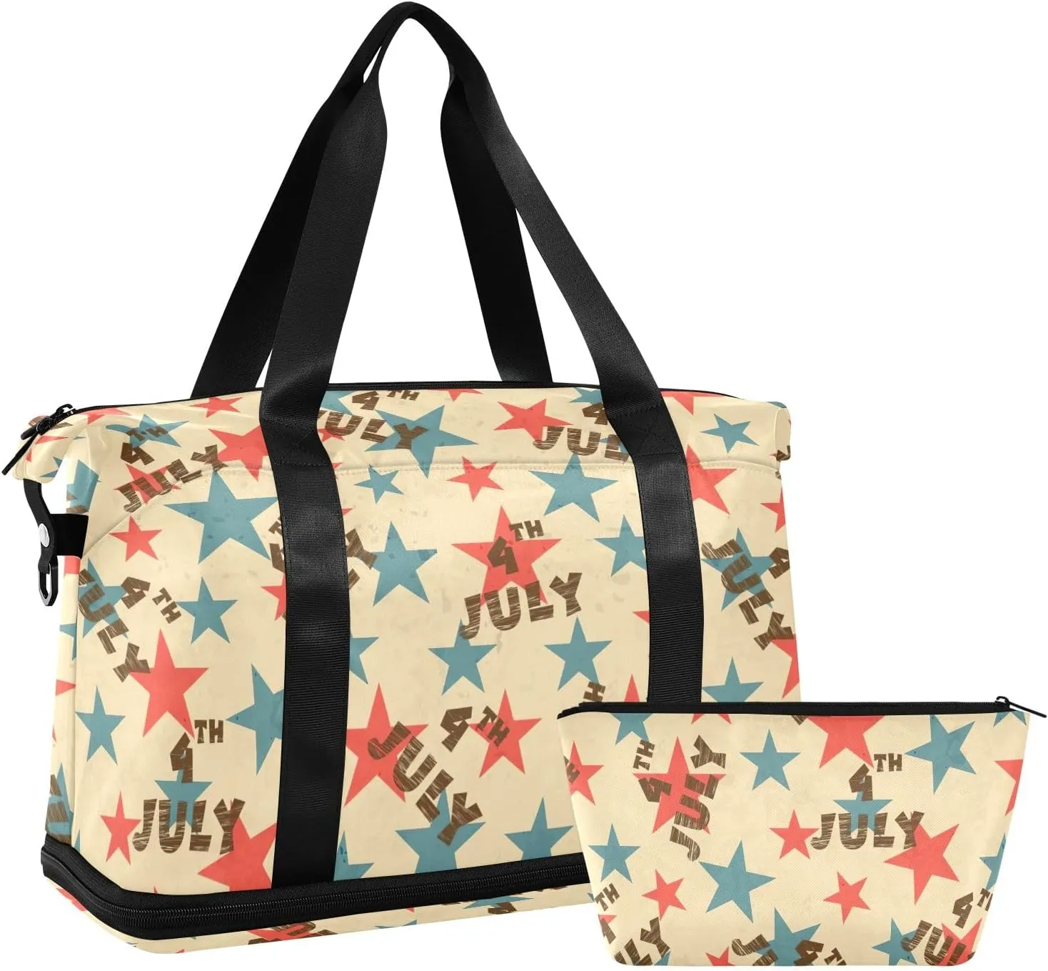Independence Day Vintage Stars Waterproof Travel Weekender Bag for Women with Toiletry Bag Foldable Travel Duffel Bag
