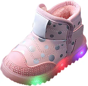 Infant Boys Girls Thicken High Top Luminous Sneakers Fleece Plush Soft Lightweight Light Up Toddler Shoes Girls Size 6