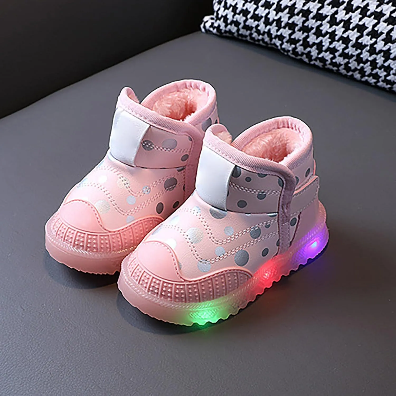 Infant Boys Girls Thicken High Top Luminous Sneakers Fleece Plush Soft Lightweight Light Up Toddler Shoes Girls Size 6
