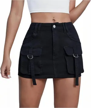 Jean Skirts for Women Denim Mini Cargo Skirt Y2k High Waisted Slim Fit Short Jean Skirt Cowgirl Outfits with Pockets