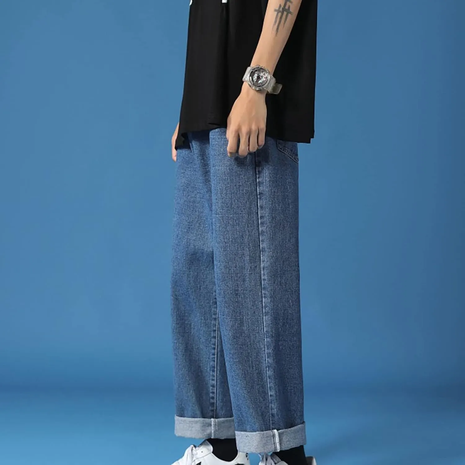 Jeans for Men Big and Tall Men's Loose Elastic Waist Denim Pants Lightweight Skinny Jeans Straight Leg Trousers