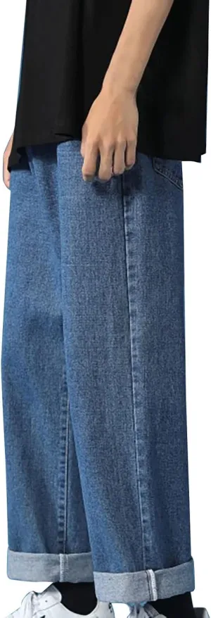 Jeans for Men Big and Tall Men's Loose Elastic Waist Denim Pants Lightweight Skinny Jeans Straight Leg Trousers