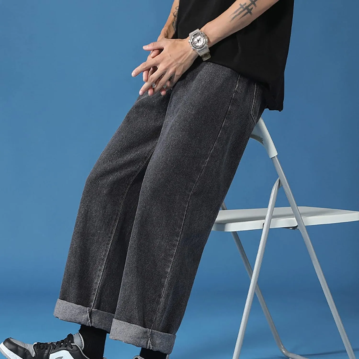Jeans for Men Big and Tall Men's Loose Elastic Waist Denim Pants Lightweight Skinny Jeans Straight Leg Trousers