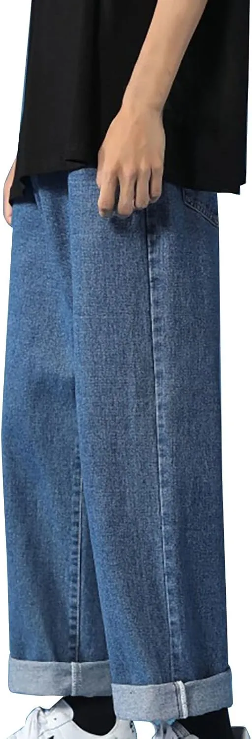 Jeans for Men Big and Tall Men's Loose Elastic Waist Denim Pants Lightweight Skinny Jeans Straight Leg Trousers