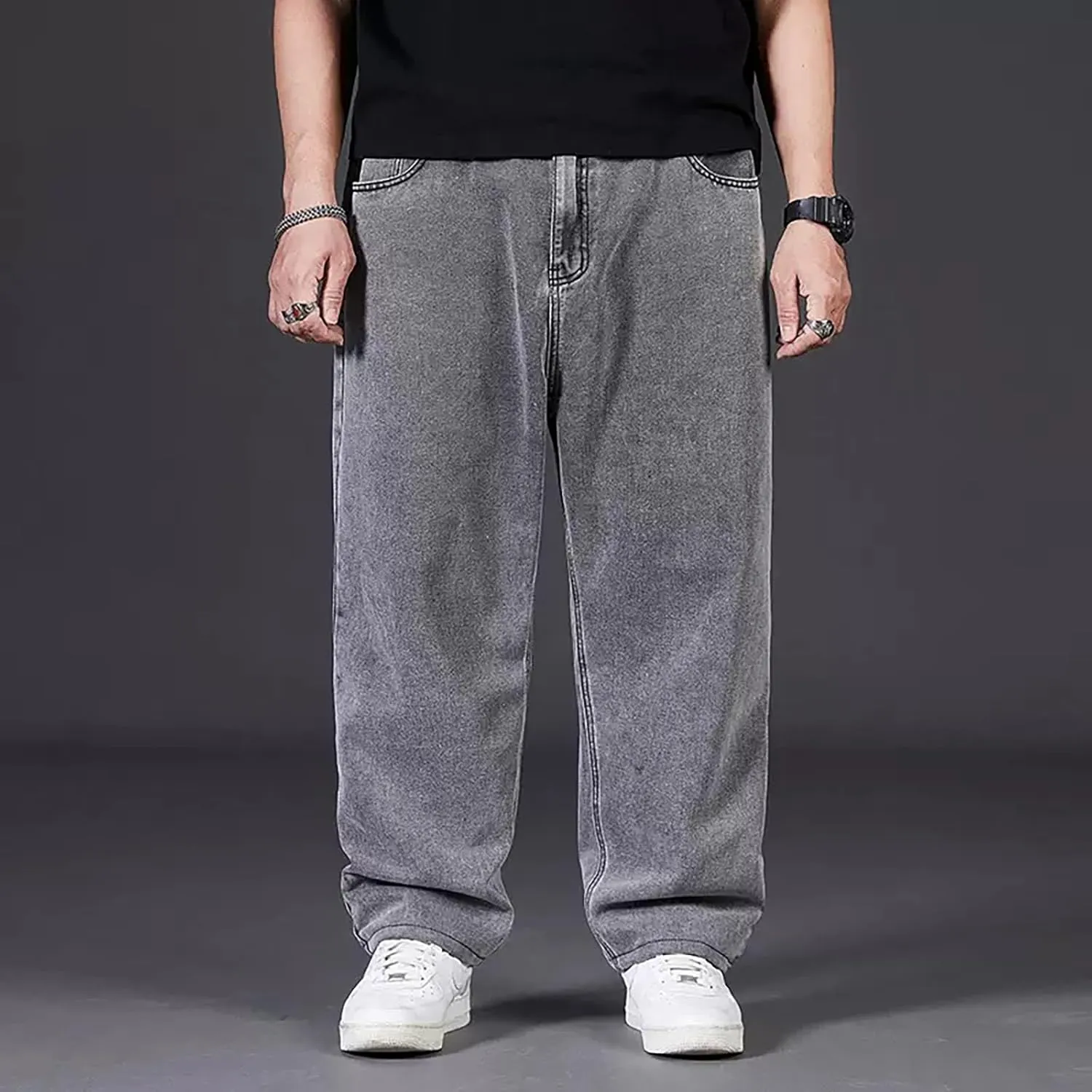 Jeans for Men Relaxed Fit High Waisted Jeans Straight Leg Pants Fashion Trousers Classic 5 Pocket Streetwear