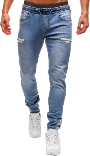 Jeans for Men Slim Fit Vintage Jeans Loose Denim Pants with Zipper Pockets Hip Hop Elastic Dance Pants Streetwear