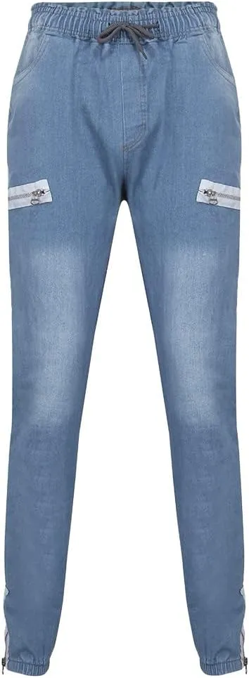 Jeans for Men Slim Fit Vintage Jeans Loose Denim Pants with Zipper Pockets Hip Hop Elastic Dance Pants Streetwear