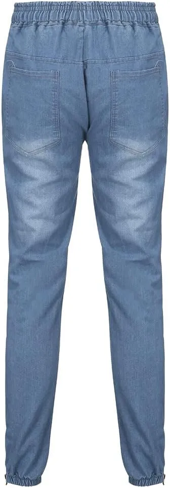 Jeans for Men Slim Fit Vintage Jeans Loose Denim Pants with Zipper Pockets Hip Hop Elastic Dance Pants Streetwear