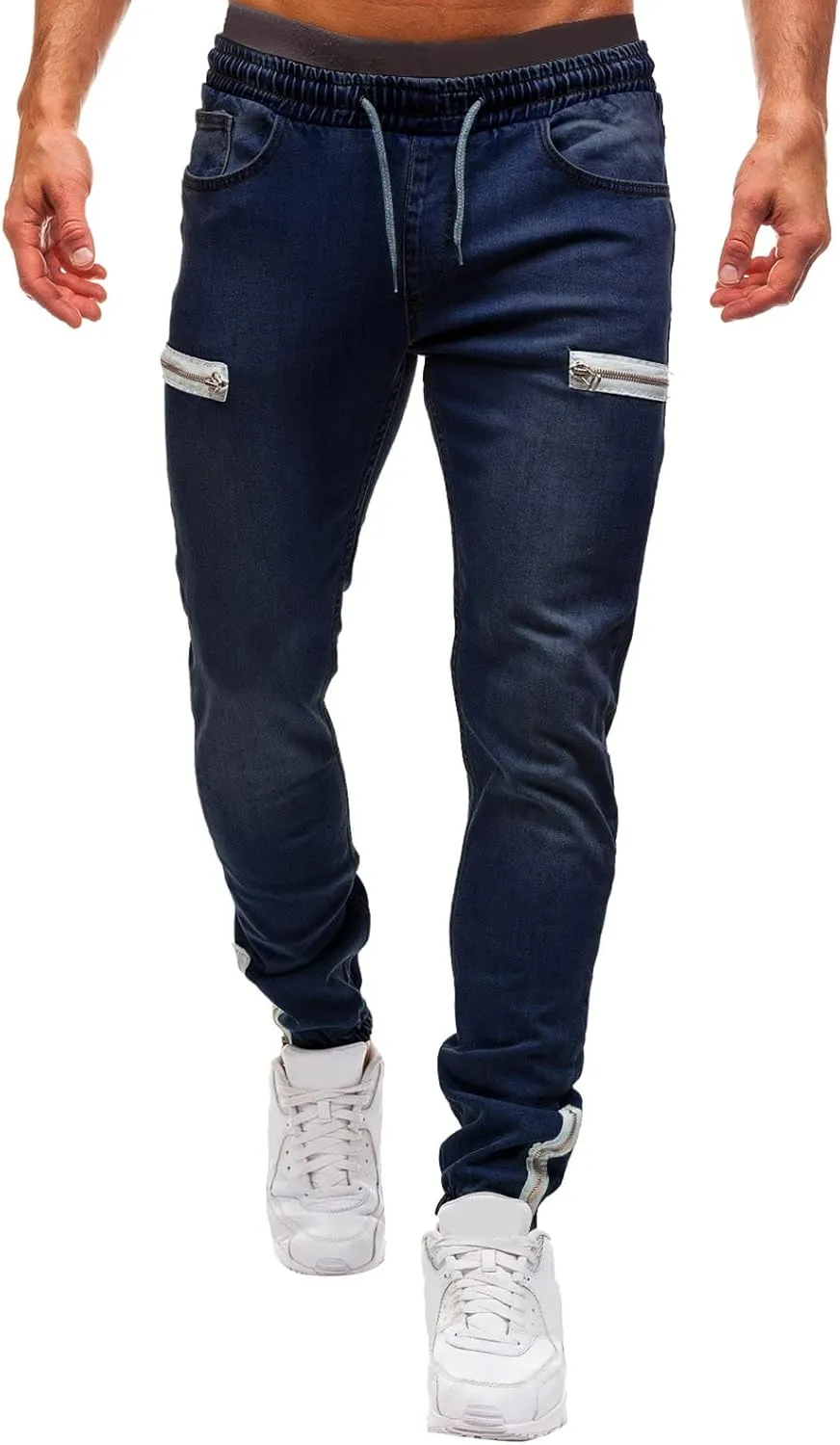 Jeans for Men Stretch Fit Ripped Distressed Jeans Slim Fit Casual Long Denim Pants Tapered Trousers with Pocket