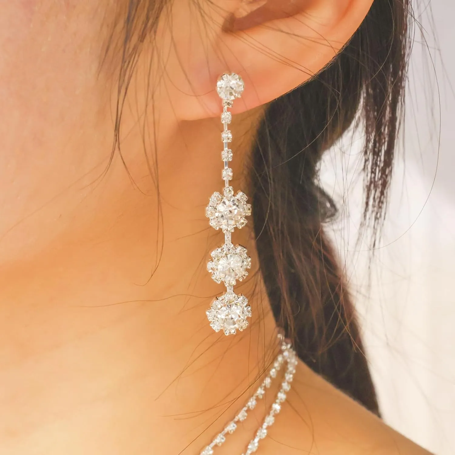 jewellery sets for women,rhinestone jewelry for women, Necklace Earrings Bracelet Set Bridal Wedding Proms Jewelry Accessories for Women,Rhinestone jewelry set for women, Silver Jewelry Set