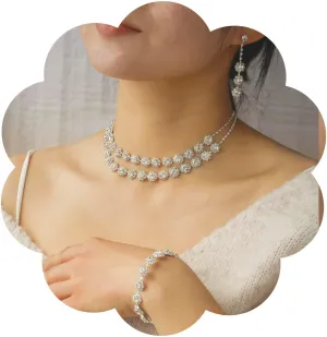 jewellery sets for women,rhinestone jewelry for women, Necklace Earrings Bracelet Set Bridal Wedding Proms Jewelry Accessories for Women,Rhinestone jewelry set for women, Silver Jewelry Set