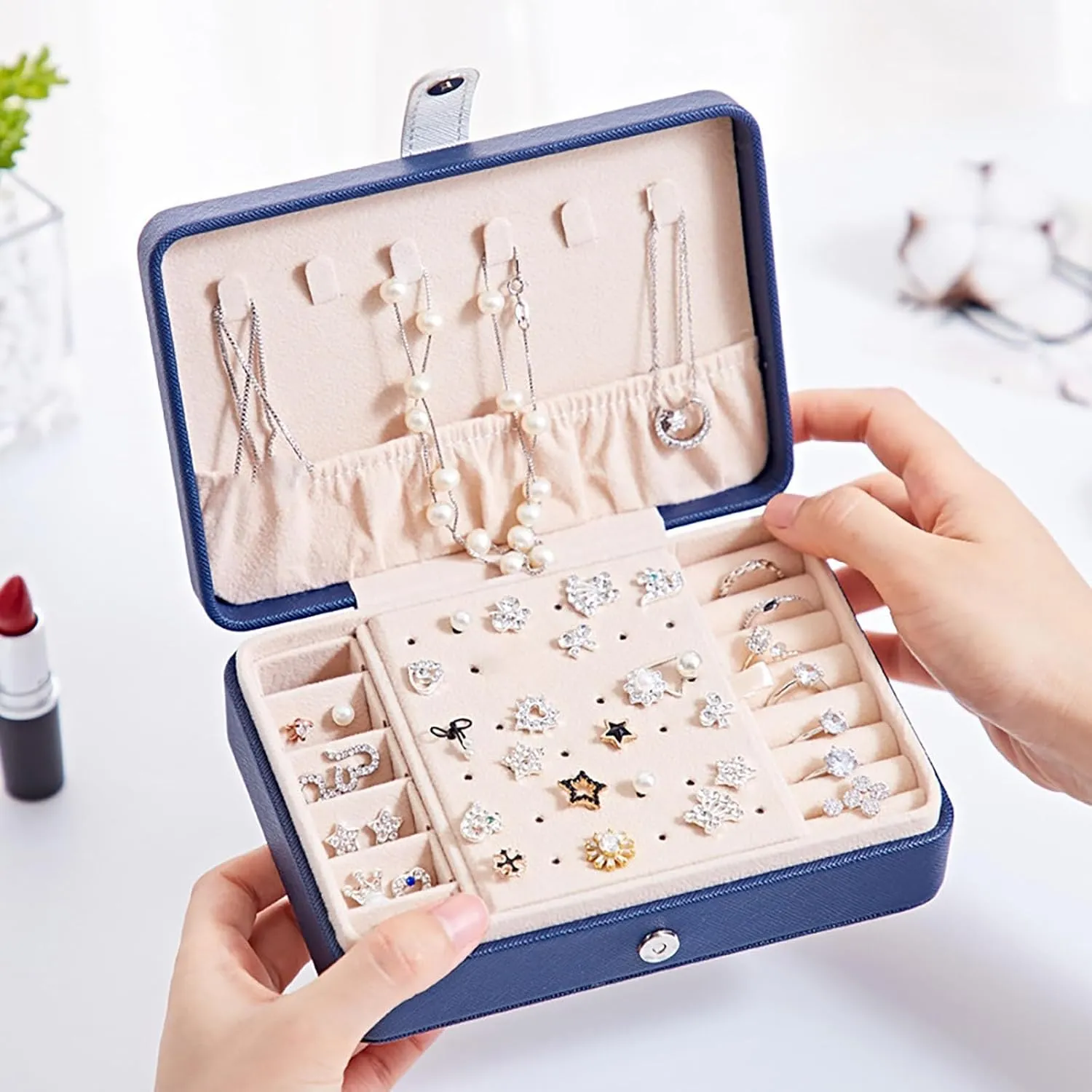 Jewelry Boxes for Women,2-Layer Portable PU Leather Jewelry Organizer with Removable Tray,Jewelry Storage,Personalized Jewelry Box for Earring Christmas Gifts Ring Bracelets Necklace