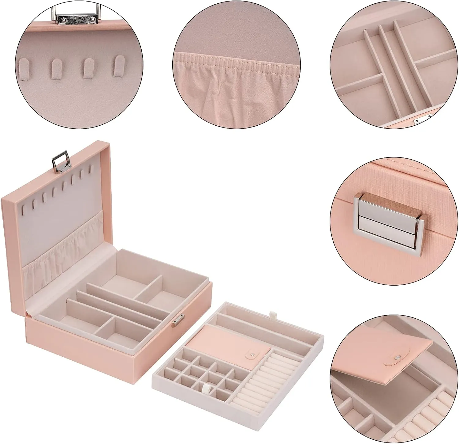 Jewelry Organizer Box Travel Jewelry Box Storage Organizer Case Earring Ring Necklace Box Large Travel Jewelry Case/PINK