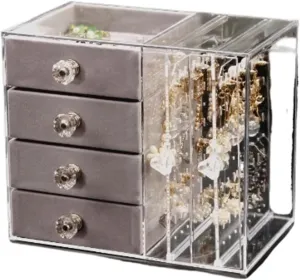 Jewelry Organizer Clear Acrylic Jewelry Box for Women with 4 Drawers Hanging Earring Holder Jewelry Organizer for Earring Bangle Bracelet Necklace and Rings Storage Jewelry Holder Organizer ( Color :(