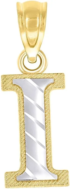 JewelryWeb 10k Two tone Gold Unisex Sparkle Cut Letter Name Personalized Monogram Initial I Charm Pendant Necklace 16.6x5.70mm Wide-Pendant for Women
