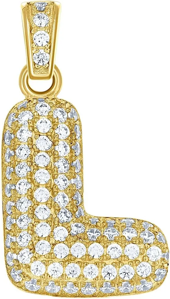 JewelryWeb 10k Yellow Gold Unisex Cubic Zirconia CZ Letter Name Personalized Monogram Initial L Charm Pendant Necklace 21.4x11.80mm Wide-Pendant for Women