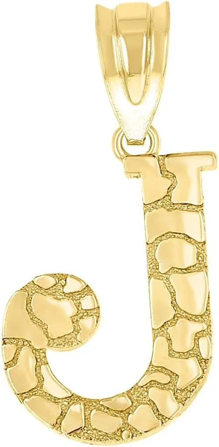 JewelryWeb 10k Yellow Gold Unisex Nugget Letter Name Personalized Monogram Initial J Charm Pendant Necklace 20.8x11.00mm Wide-Pendant for Women