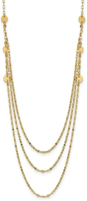 JewelryWeb 14k Gold Triple Layer Polished Circles Fancy Necklace 18 Inch 1mm Wide Pendant-Necklace for Women