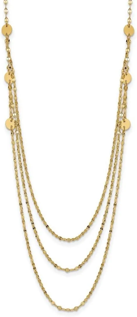 JewelryWeb 14k Gold Triple Layer Polished Circles Fancy Necklace 18 Inch 1mm Wide Pendant-Necklace for Women