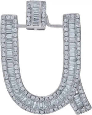JewelryWeb 925 Sterling Silver Unisex Baguette CZ Simulated Diamond Letter Name Personalized Monogram Initial Alphabet U Charm Pendant Necklace-Pendant for Women