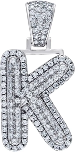 JewelryWeb 925 Sterling Silver Unisex CZ Simulated Diamond Letter Name Personalized Monogram Initial Alphabet K Charm Pendant Necklace-Pendant for Women