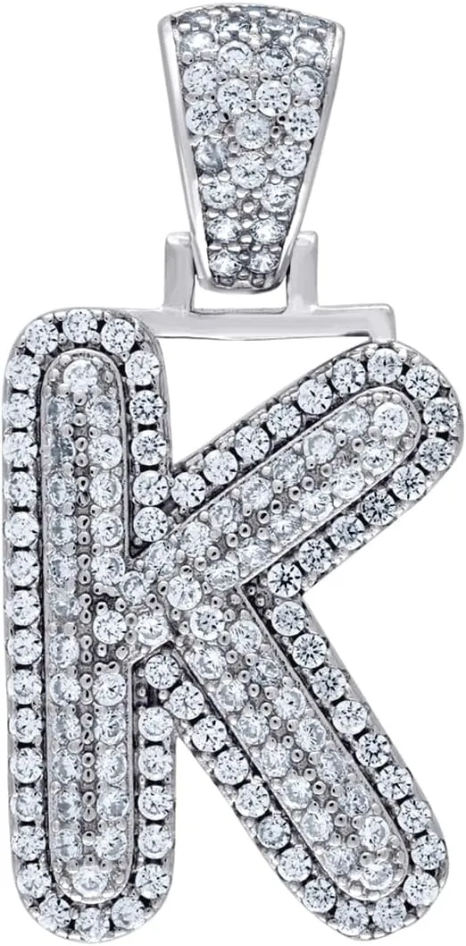 JewelryWeb 925 Sterling Silver Unisex CZ Simulated Diamond Letter Name Personalized Monogram Initial Alphabet K Charm Pendant Necklace-Pendant for Women