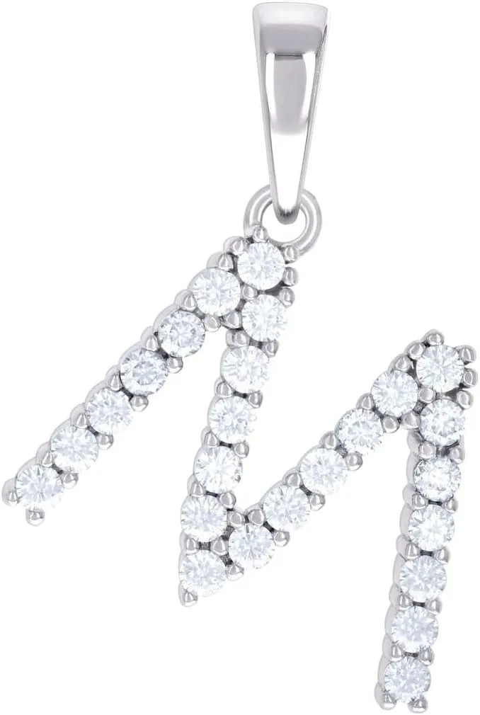 JewelryWeb 925 Sterling Silver Unisex CZ Simulated Diamond Letter Name Personalized Monogram Initial M Alphabet Charm Pendant Necklace 25x17.6mm Wide-Pendant for Women