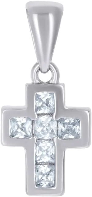 JewelryWeb 925 Sterling Silver Womens Princess cut CZ Simulated Diamond Cross Religious Charm Pendant Necklace 15.8x7.3mm Wide-Pendant for Women