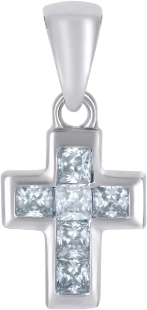 JewelryWeb 925 Sterling Silver Womens Princess cut CZ Simulated Diamond Cross Religious Charm Pendant Necklace 17x7.8mm Wide-Pendant for Women