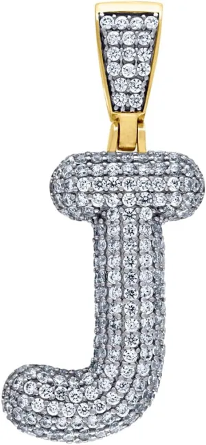JewelryWeb 925 Sterling Silver Yellow tone Unisex CZ Simulated Diamond Bubble Letter Name Personalized Monogram Initial Alphabet J Charm Pendant Necklace-Pendant for Women