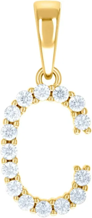 JewelryWeb 925 Sterling Silver Yellow tone Unisex CZ Simulated Diamond Letter Name Personalized Monogram Initial C Alphabet Charm Pendant Necklace 24.8x10.4mm Wide-Pendant for Women
