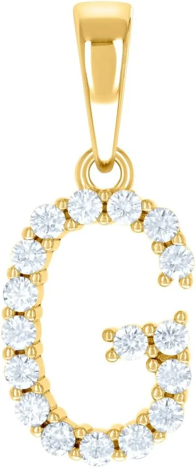 JewelryWeb 925 Sterling Silver Yellow tone Unisex CZ Simulated Diamond Letter Name Personalized Monogram Initial G Alphabet Charm Pendant Necklace 25x10.4mm Wide-Pendant for Women