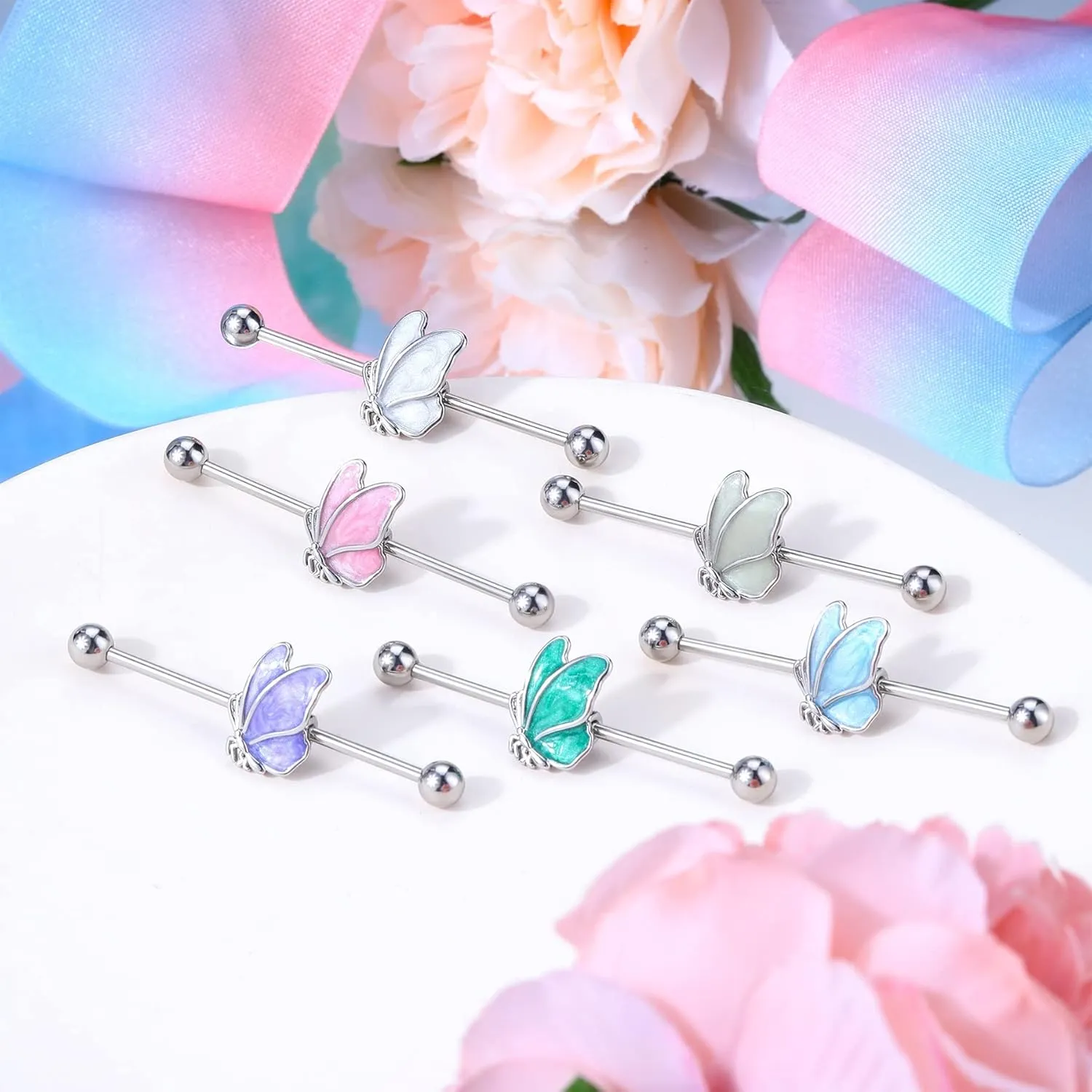 Jewseen Butterfly Industrial Piercing Jewelry 14g Industrial Jewelry Gold Industrial Earring Industrial Barbell for Women Body Piercing Jewelry