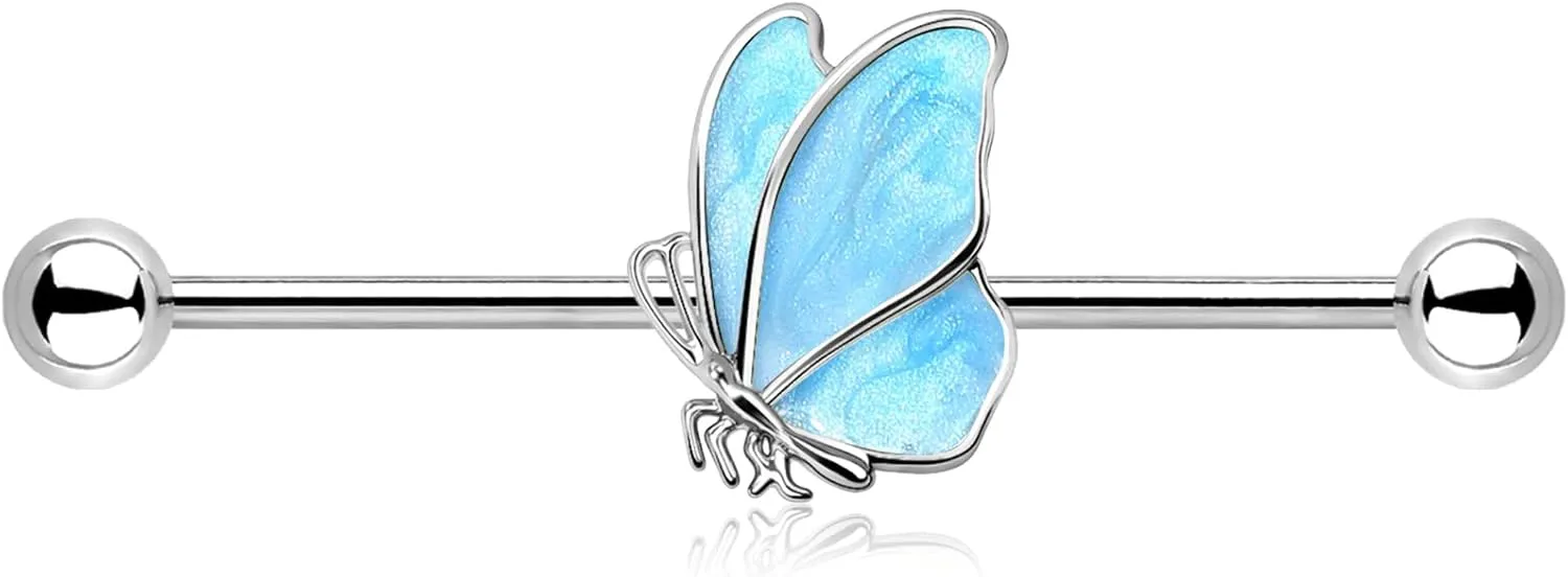 Jewseen Butterfly Industrial Piercing Jewelry 14g Industrial Jewelry Gold Industrial Earring Industrial Barbell for Women Body Piercing Jewelry
