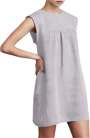JOAU Womens Crew Neck Sleeveless Cotton Linen Tank Dress Casual Loose Shift Tunic Mini Dresses Summer Beach Vacation Sundress