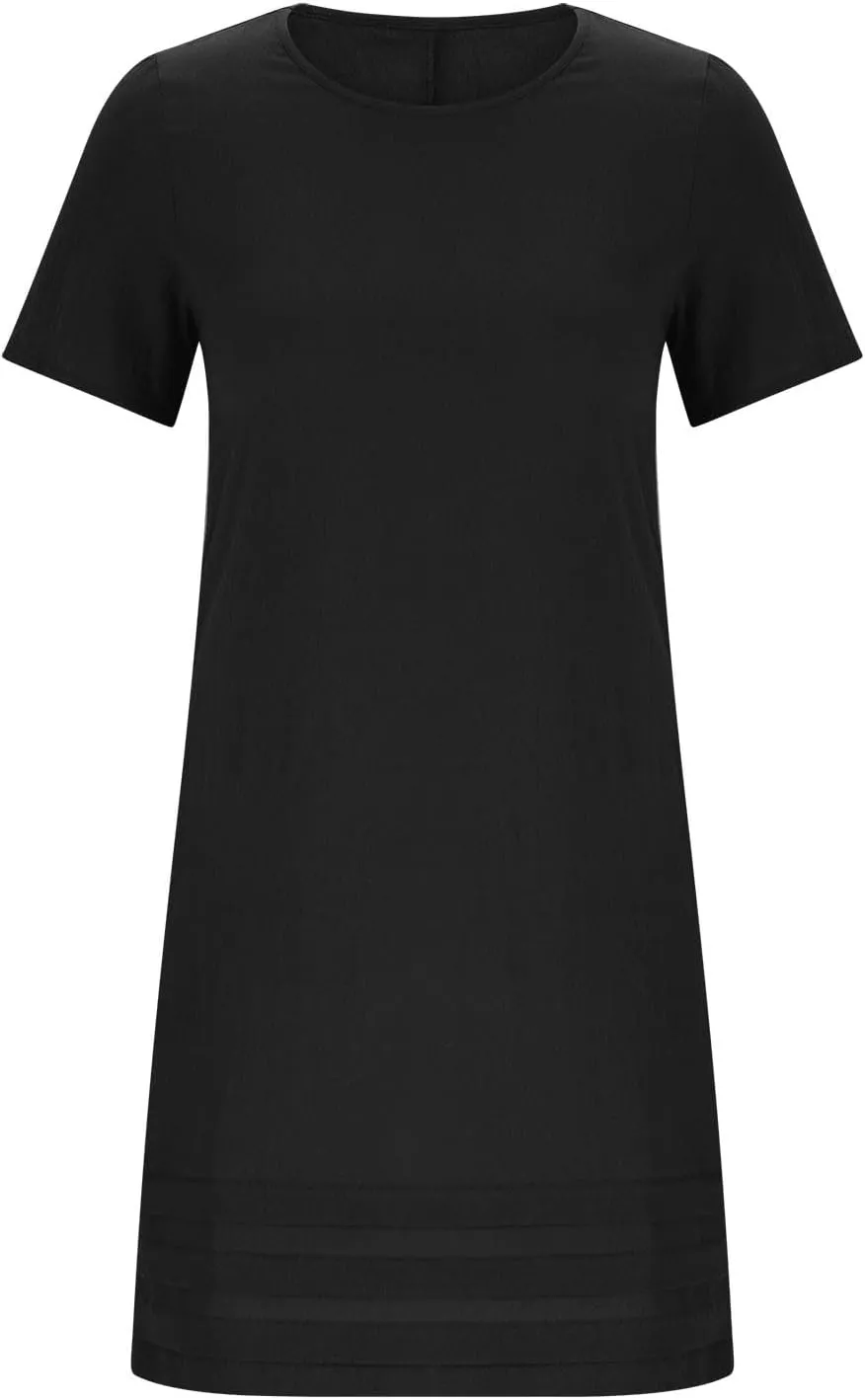 JOAU Womens Summer Cotton Linen Dress 2025 Trendy Short Sleeve Crew Neck Mini T Shirt Dresses Casual Tiered Pleated Hem Dress