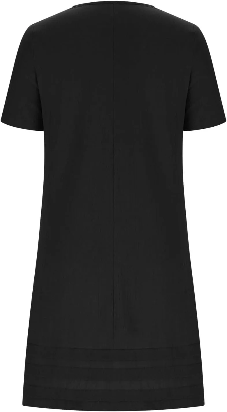 JOAU Womens Summer Cotton Linen Dress 2025 Trendy Short Sleeve Crew Neck Mini T Shirt Dresses Casual Tiered Pleated Hem Dress
