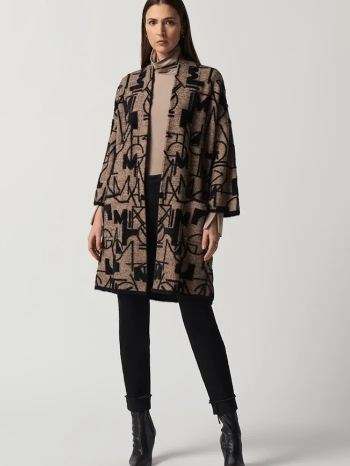 Joseph Ribkoff Oatmeal/Black Patterned Bell Sleeve Cardigan 233959 Col 199