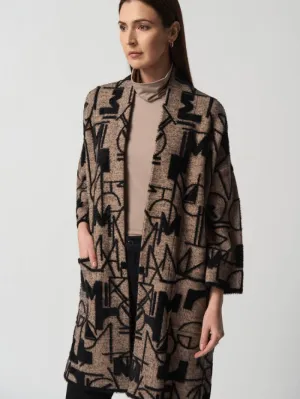 Joseph Ribkoff Oatmeal/Black Patterned Bell Sleeve Cardigan 233959 Col 199