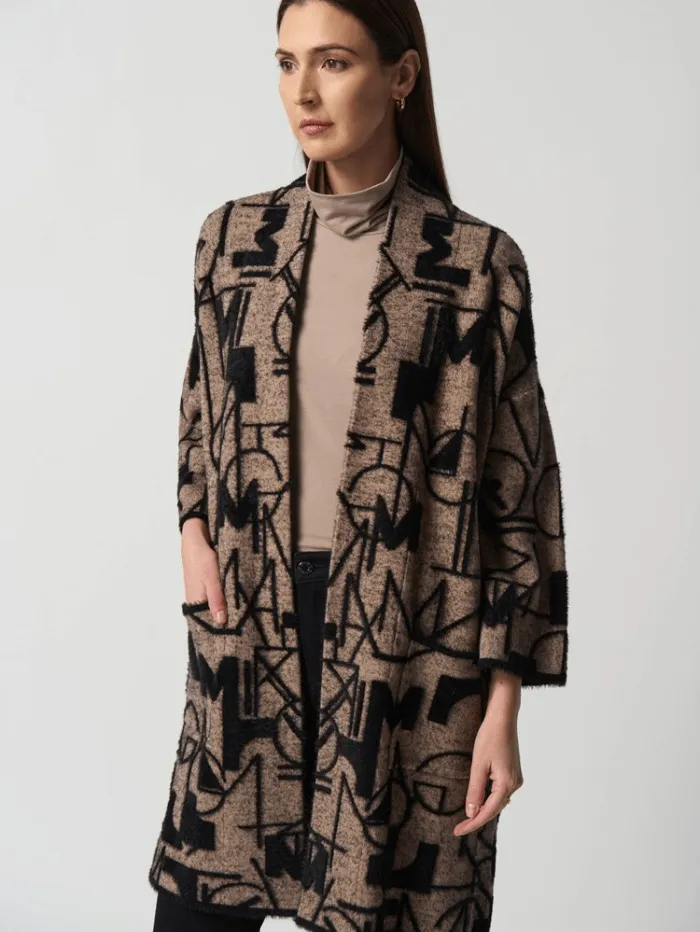 Joseph Ribkoff Oatmeal/Black Patterned Bell Sleeve Cardigan 233959 Col 199