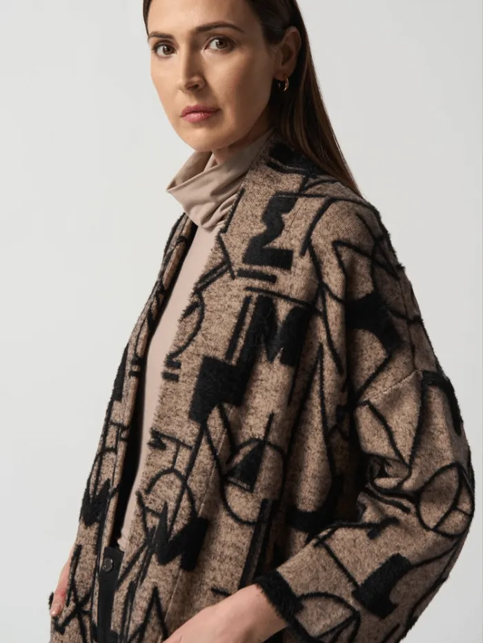 Joseph Ribkoff Oatmeal/Black Patterned Bell Sleeve Cardigan 233959 Col 199