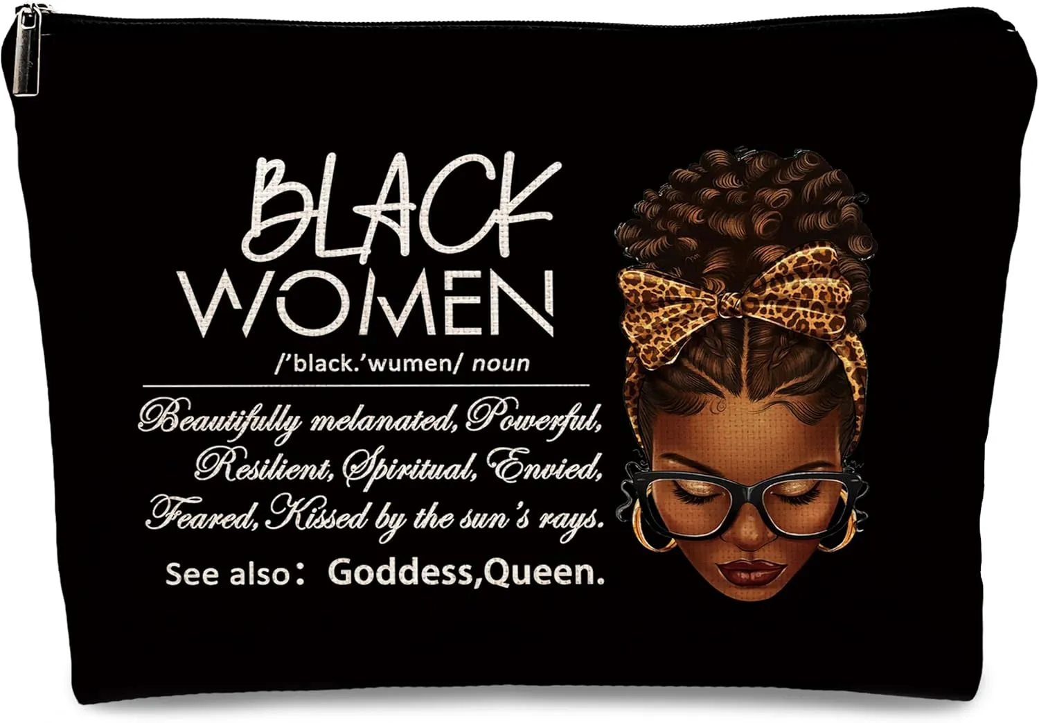 kdqua African American Makeup Bag, Inspirational Black Woman Gifts for Girl Afro Queen Linen Cosmetic Bag Zipper Pouch Travel Organizer Toiletry BagAfrican American Black Gifts for Girls Friends