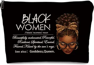 kdqua African American Makeup Bag, Inspirational Black Woman Gifts for Girl Afro Queen Linen Cosmetic Bag Zipper Pouch Travel Organizer Toiletry BagAfrican American Black Gifts for Girls Friends